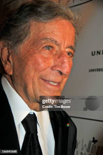 Close-up of American singer Tony Bennett attends the Amy Winehouse Foundation awards dinner at the Waldorf-Astoria where he was honored, New York,...