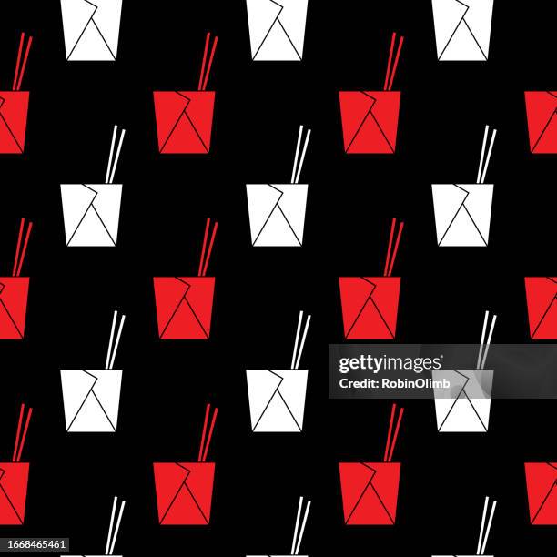 red and white chinese take out box seamless pattern - chinese takeaway stock illustrations