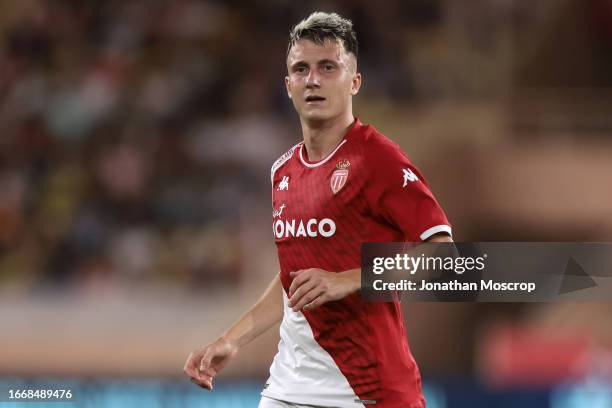 Aleksandr Golovin of AS Monaco during the Ligue 1 Uber Eats match between AS Monaco and RC Lens at Stade Louis II on September 02, 2023 in Monaco,...