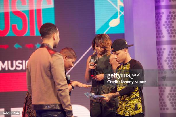 John Legend, Stacy Barthe, Kimberly Paigion Walker and Bow Wow visit BET's "106 & Park" at BET Studios on April 17, 2013 in New York City.