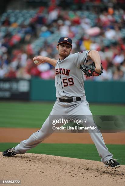 Philip Humber of the Houston Astros pitches against the Los Angeles Angels of Anaheim at Angel Stadium of Anaheim on April 14, 2013 in Anaheim,...