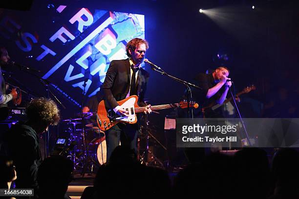 Bryce Dessner of The National performs at the Opening Night After Party and Performance during the 2013 Tribeca Film Festival on April 17, 2013 in...