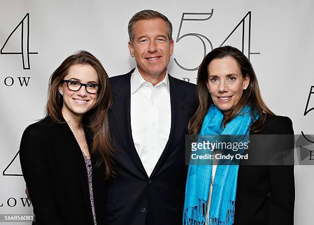 Actress Allison Williams poses with her parents news anchor Brian Williams and radio host/ producer Jane Stoddard Williams backstage following Rita...