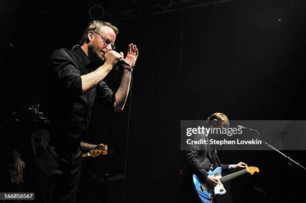 Matt Berninger and Aaron Dessner of The National perform at the 2013 Tribeca Film Festival opening night after party for "Mistaken For Strangers"...