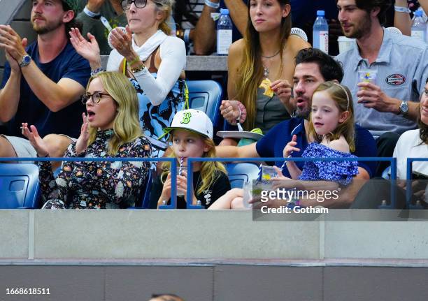 Emily Blunt and John Krasinski are seen at the 2023 US Open Tennis Championships on September 08, 2023 in New York City.