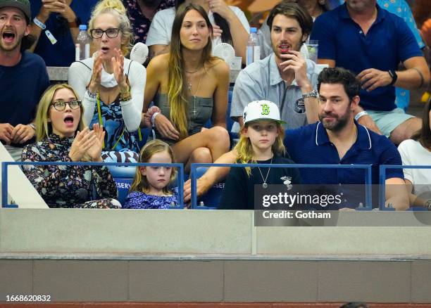 Emily Blunt and John Krasinski are seen at the 2023 US Open Tennis Championships on September 08, 2023 in New York City.