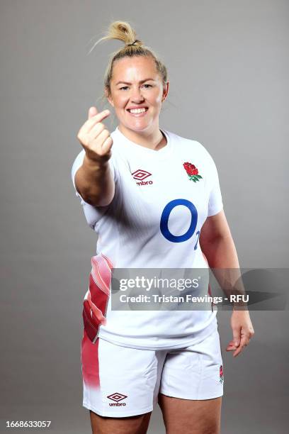 Marlie Packer of England poses during the England Red Roses Squad Portraits at Twickenham Stadium on August 31, 2023 in London, England.