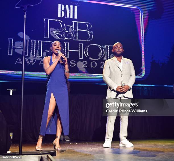 Christopher Scott Wallace and Byron Wright onstage during the 2023 BMI R&B/Hip-Hop Awards Show at LIV Nightclub at Fontainebleau Miami on September...