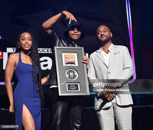 Christopher Scott Wallace, ATL Jacob and Byron Wright onstage during the 2023 BMI R&B/Hip-Hop Awards Show at LIV Nightclub at Fontainebleau Miami on...