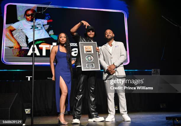 Christopher Scott Wallace, ATL Jacob and Byron Wright onstage during the 2023 BMI R&B/Hip-Hop Awards Show at LIV Nightclub at Fontainebleau Miami on...