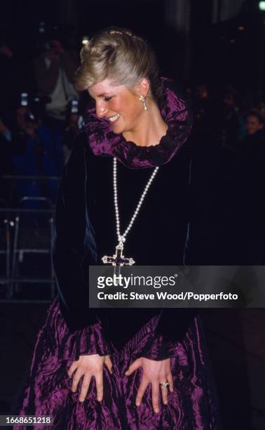 Princess Diana arriving at a charity gala evening on behalf of Birthright organised by the jeweller Garrard in London, England on 27th October, 1987....