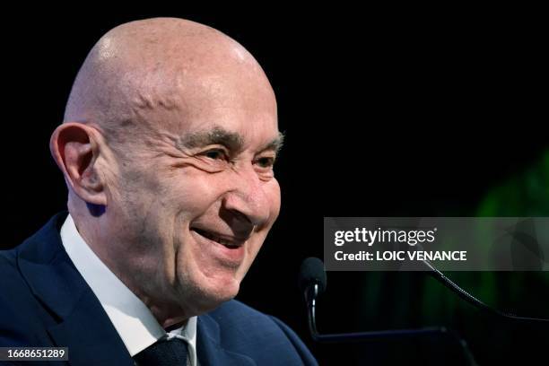 French senator and president of the 'Les Independants - Republique et Territoires' group in the Senate Claude Malhuret delivers a speech during the...