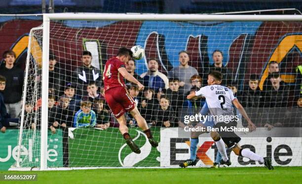 Galway , Ireland - 15 September 2023; Ed McCarthy of Galway United scores his side's second goal during the Sports Direct Men's FAI Cup quarter-final...