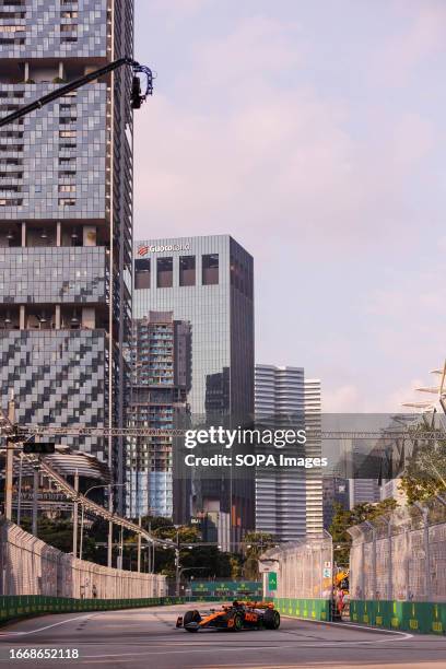 Lando Norris of Great Britain drives the McLaren MCL36 during practice ahead of the F1 Grand Prix of Singapore at the Marina Bay Street Circuit.