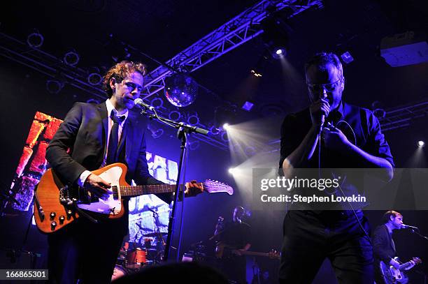 Bryce Dessner and Matt Berninger of The National perform at the 2013 Tribeca Film Festival opening night after party for "Mistaken For Strangers"...