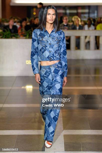 Model on the runway at the Ahluwalia Spring 2024 Ready To Wear Fashion Show held at the British Library on September 15, 2023 in London, England.