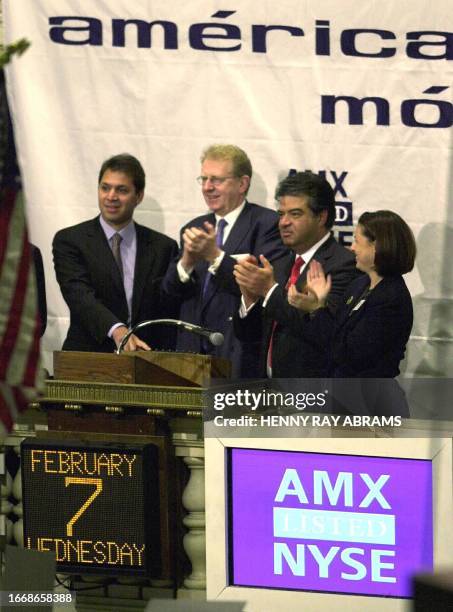 America Movil, Latin America's largest cellular communications provider, celebrate their listing on the New York Stock Exchange by ringing the...
