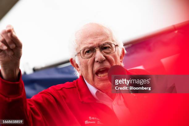 Senator Bernie Sanders, an independent from Vermont, speaks during a UAW rally in Detroit, Michigan, US, on Friday, Sept. 15, 2023. The United Auto...