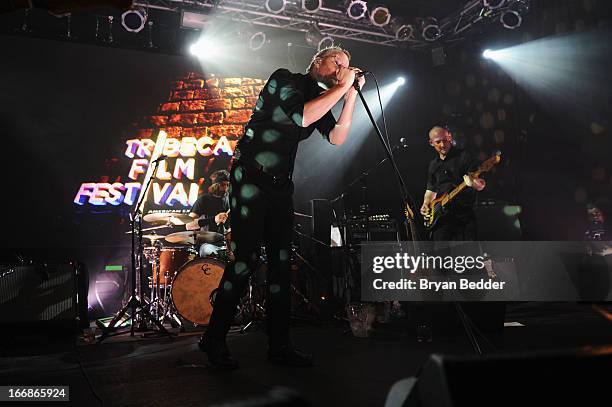 Matt Berninger of The National performs on stage at the Opening Night After Party and Performance during the 2013 Tribeca Film Festival on April 17,...