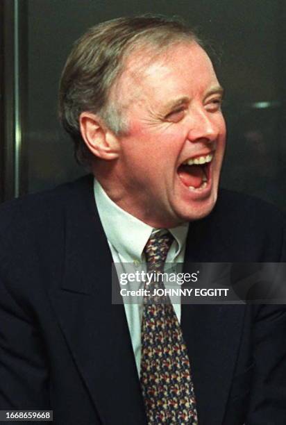 Gerry Robinson, chief of Granada, the TV and leisure group, roars with laughter while meeting newsmen 23 January after his successful 3.9 billion...