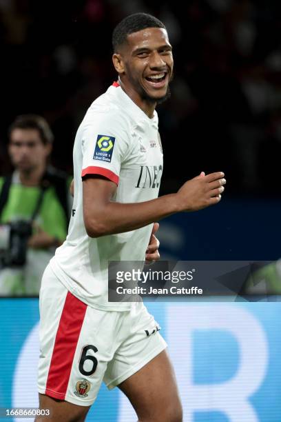Jean-Clair Todibo of Nice in action during the Ligue 1 Uber Eats match between Paris Saint-Germain and OGC Nice at Parc des Princes stadium on...