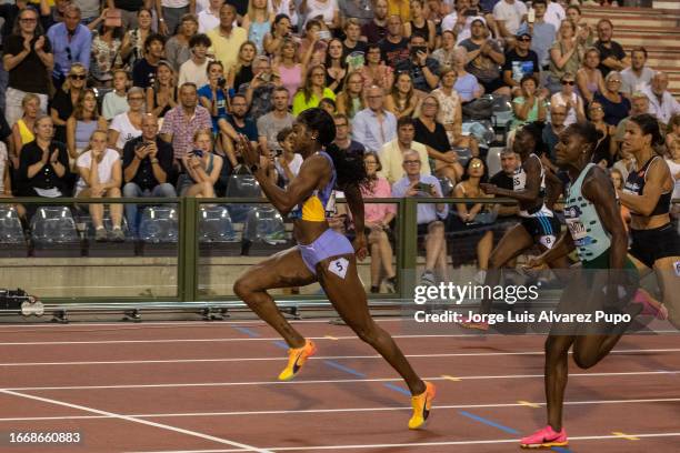 Elaine Thompson-Herah of Jamaica? Zoe Hobbs of Australia and Dina-Asher-Smith of Great Britain compete in the 100m women during the AG Memorial Van...