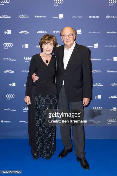 Thekla Carola Wied and Hannes Rieckhoff attend the Deutscher Schauspielpreis 2023 at Spindler & Klatt on September 15, 2023 in Berlin, Germany.