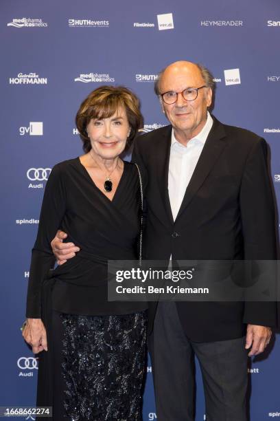 Thekla Carola Wied and Hannes Rieckhoff attend the Deutscher Schauspielpreis 2023 at Spindler & Klatt on September 15, 2023 in Berlin, Germany.