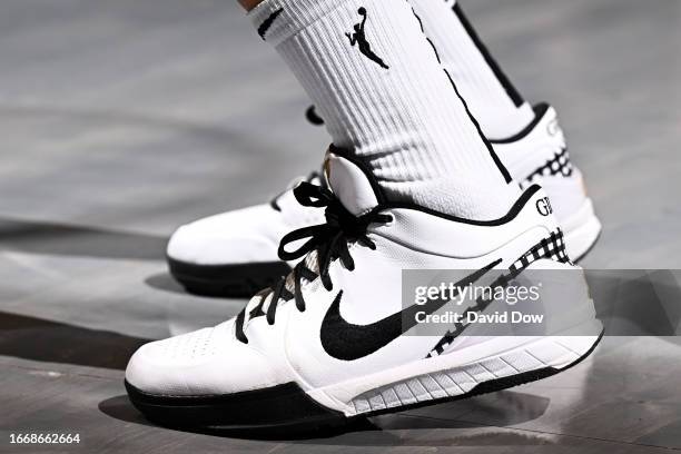 The sneakers worn by Elena Delle Donne of the Washington Mystics during the game against the New York Liberty during round one game one of the 2023...