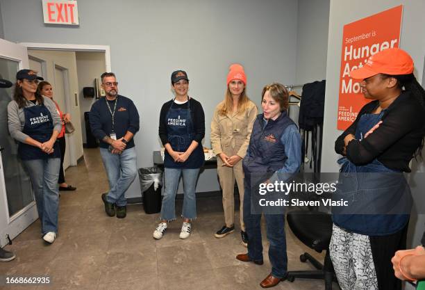 Bridget Moynahan, Ellie Krieger, Lauren Bush Lauren, Leslie Gordon and Phoebe Robinson attend Feeding America hosts Hunger Action Day event at Food...