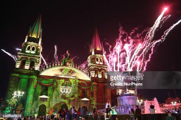 Video mapping show projected on Cathedral of Guadalajara City in the Historic Center of Guadalajara City as part of the celebrations of the 213th...