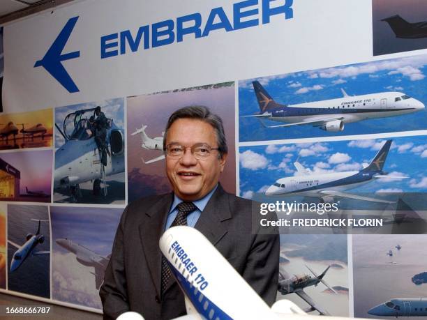 Empresa Brasileira de Aeronautica CEO Brazilian Mauricio Botelho is pictured at the Paris Air Show in Le Bourget, 17 June 2003. The Brazilian...