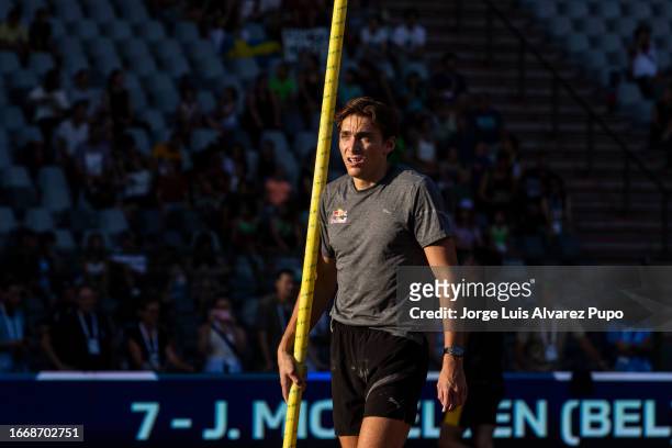 Armand Duplantis of Sweden competes in the Pole Vault men during the AG Memorial Van Damme Diamond League meeting at King Baudouin Stadium on...
