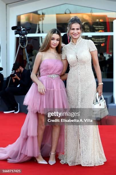 Jennifer Caroletti and Eva Henger attend a red carpet for the movie "Hors-Saison " at the 80th Venice International Film Festival on September 08,...