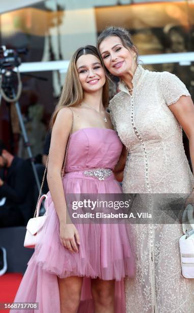 Jennifer Caroletti and Eva Henger attend a red carpet for the movie "Hors-Saison " at the 80th Venice International Film Festival on September 08,...