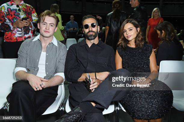 Kit Connor, Jamie Childs and Jenna Coleman attend the JW Anderson show during London Fashion Week September 2023 at The Roundhouse on September 16,...