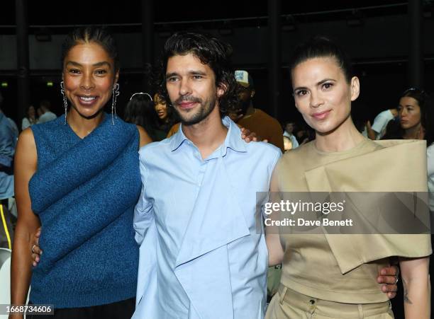 Sophie Okonedo, Ben Whishaw and Hayley Atwell attend the JW Anderson show during London Fashion Week September 2023 at The Roundhouse on September...