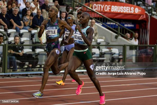 Shamier Little of The United States and Cynthia Bolingo of Belgium compete in the 400m women during the AG Memorial Van Damme Diamond League meeting...