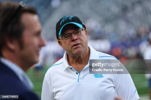 David Tepper of the Carolina Panthers looks on against the New York Giants prior to the game at MetLife Stadium on Friday, August 18 in East...