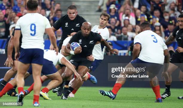 Mark Telea of Team New Zealand in action during the Rugby World Cup France 2023 match between France and New Zealand at Stade de France on September...