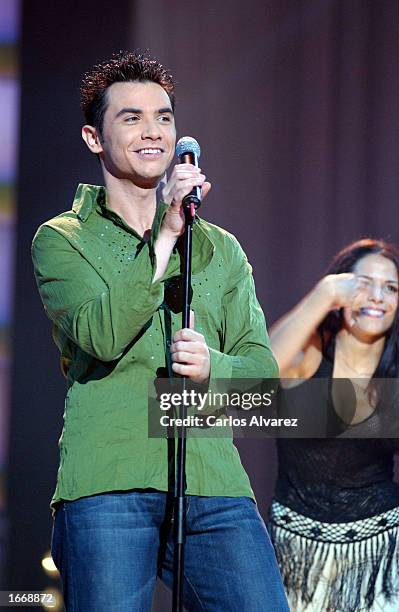 Spanish singer David Civera performs on stage at the "UPA Show A3 Television" gala December 2, 2002 in Madrid, Spain.
