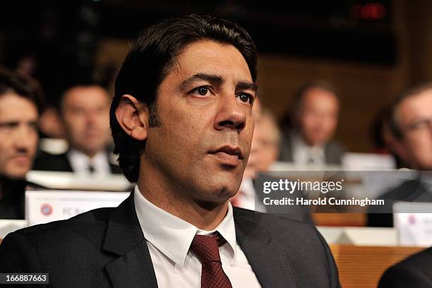 Rui Costa of SL Benfica looks on during the UEFA Champions League and UEFA Europa League semi-final and final draws at the UEFA headquarters on April...