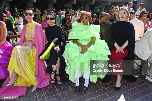 Erin O'Connor, Sumayya Vally, Damsel Elysium and Arch Hades attend the Roksanda show during London Fashion Week September 2023 at the Barbican Centre...