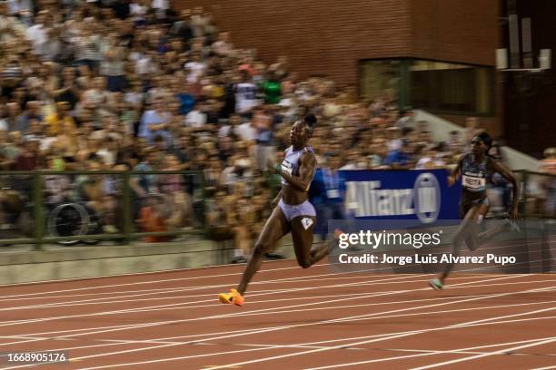 Shericka Jackson of Jamaica competes in the Women's 200m during the AG Memorial Van Damme Diamond League meeting at King Baudouin Stadium on...