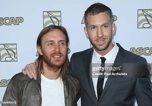 David Guetta and Calvin Harris attend the 30th annual ASCAP Pop Music awards show at Hollywood & Highland Center on April 17, 2013 in Hollywood,...