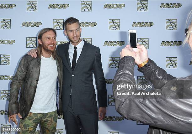 David Guetta and Calvin Harris attend the 30th annual ASCAP Pop Music awards show at Hollywood & Highland Center on April 17, 2013 in Hollywood,...