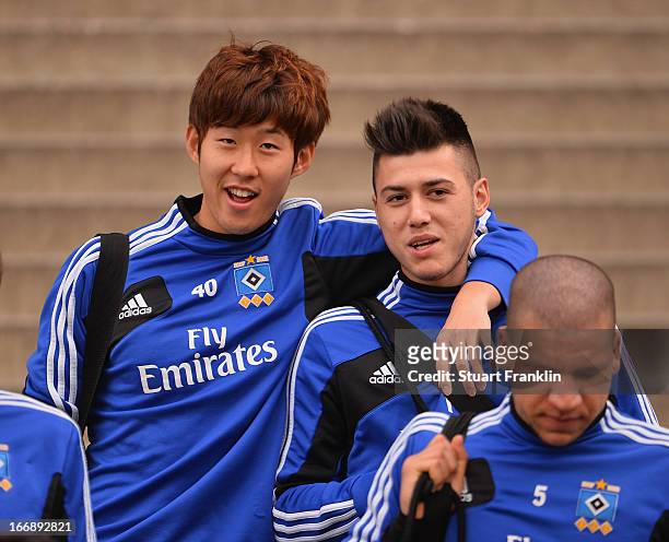 Heung Min Son of Hamburg looks on during a training session of Hamburger SV on April 18, 2013 in Hamburg, Germany.