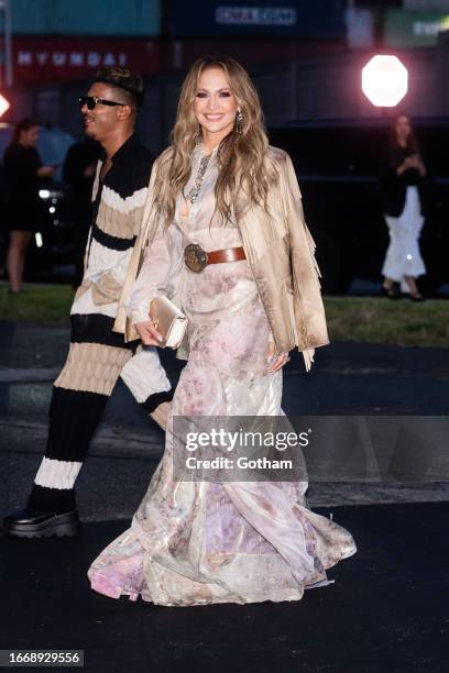 Jennifer Lopez attends the Ralph Lauren Fashion show during New York Fashion Week: The Shows at the Brooklyn Navy Yards on September 08, 2023 in New...