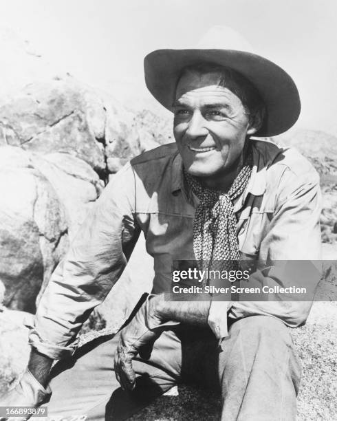 American actor Randolph Scott in a western role, circa 1955.