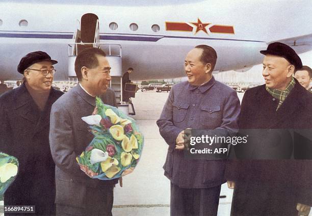 Retouched picture released by Chinese official news agency of Mao Zedong , Chairman of the Chinese Communist Party from 1935 until his death in 1976,...